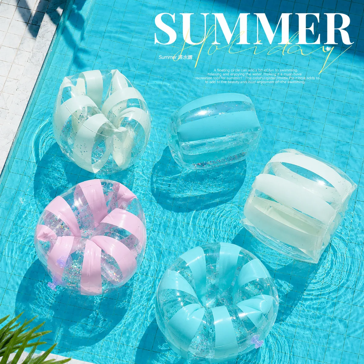 Transparent Sequin Stripe Inflatable Arm Floats Chamber Swimming  Bands Kids Adults Safe Water Sleeves Training Floaties Beginne