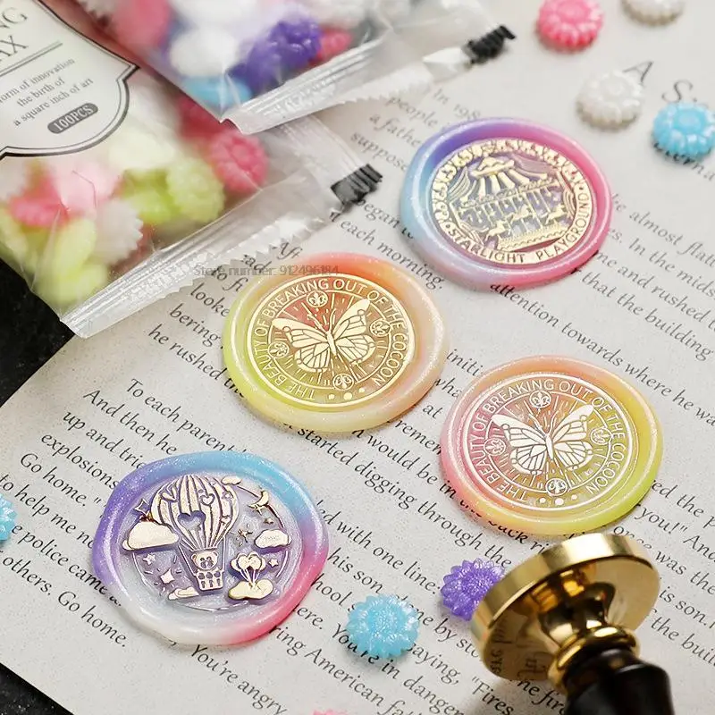 100Pcs/Bag Retro Mixed Color Sunflower Wax Seal Stamps Scrapbook Seal Wax Beads Retro Craft Decoration Birthday Wedding Stamp