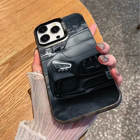 RASTAR 럭셔리 B-BenzS 자동차 전기 도금 실버 IMD 레이저 전화 케이스 iPhone 16 12 13 14 15 Pro Max Plus 컬러 소프트 쉘