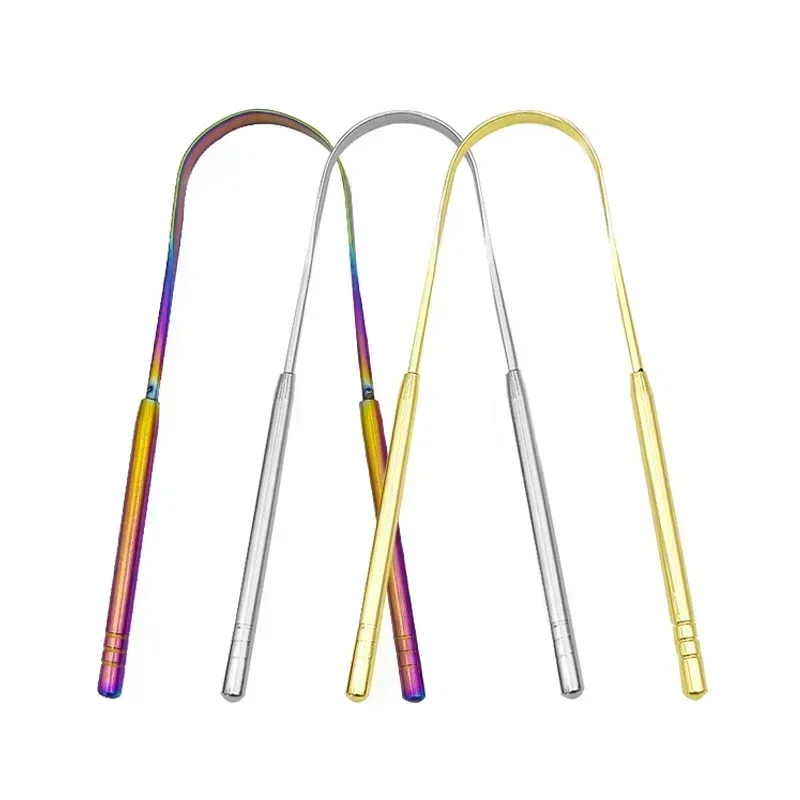 Stainless Steel Tongue Scraper, U-shaped Metal Tongue Cleaner 3 Colors, Fresh Breath Oral Hygiene Care Tool