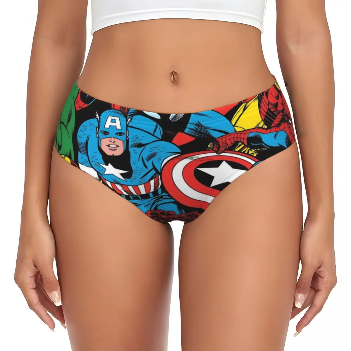 Custom Captain America การ์ตูนการ์ตูนกางเกงในสตรี Breathable ยืด Shield กางเกง