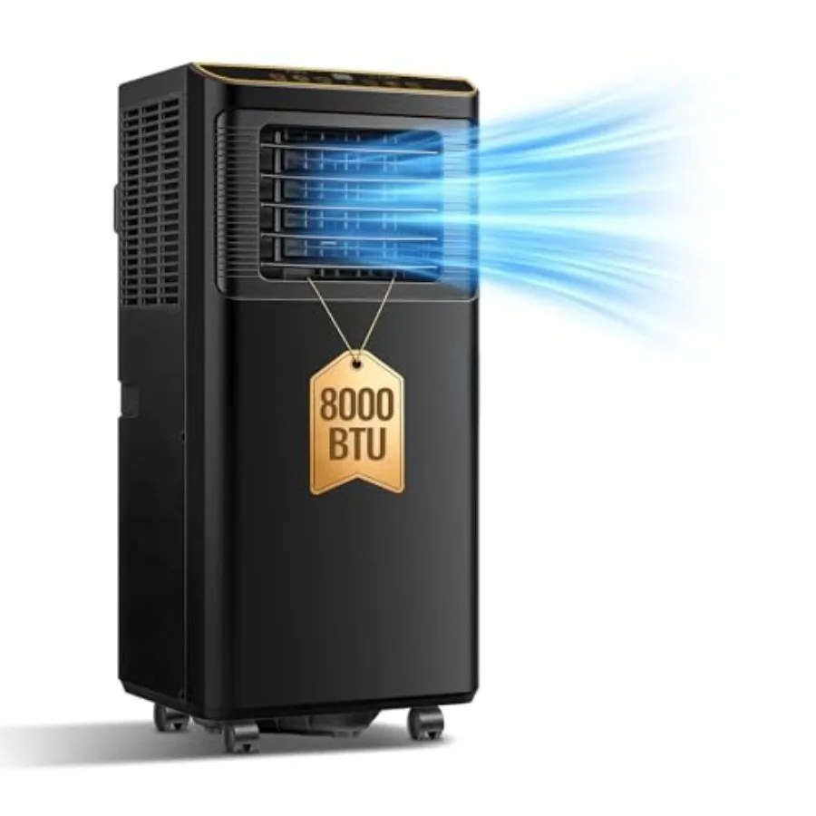

Portable AC for home/dorm/office: 8000 BTU, 3-in-1 cooling/dehumidifying/fan,black ABS plastic, quiet operation, 24H timer, win