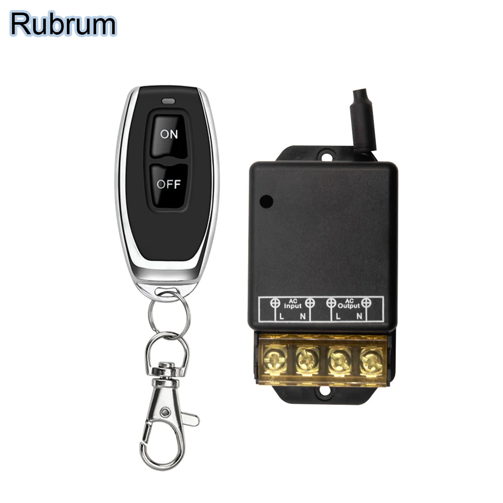 Rubrum 433Mhz AC 220V 1CH 30A RF Relay Wireless Remote Control Switch Receiver + 2 Button ON OFF Remote Control For Water Pump