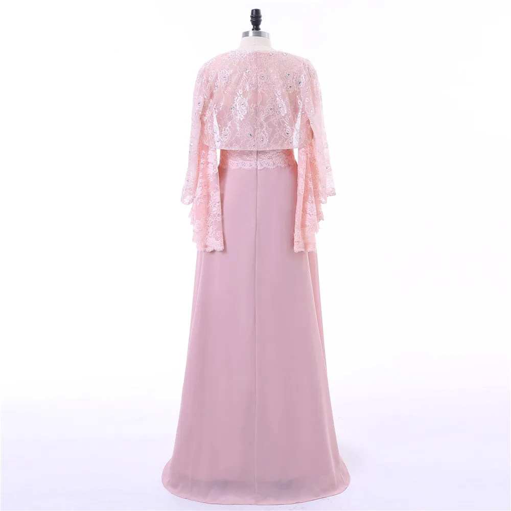 Rosa mãe dos vestidos de noiva a linha chiffon renda frisada com jaqueta plus size longo noivo vestidos de mãe para o casamento