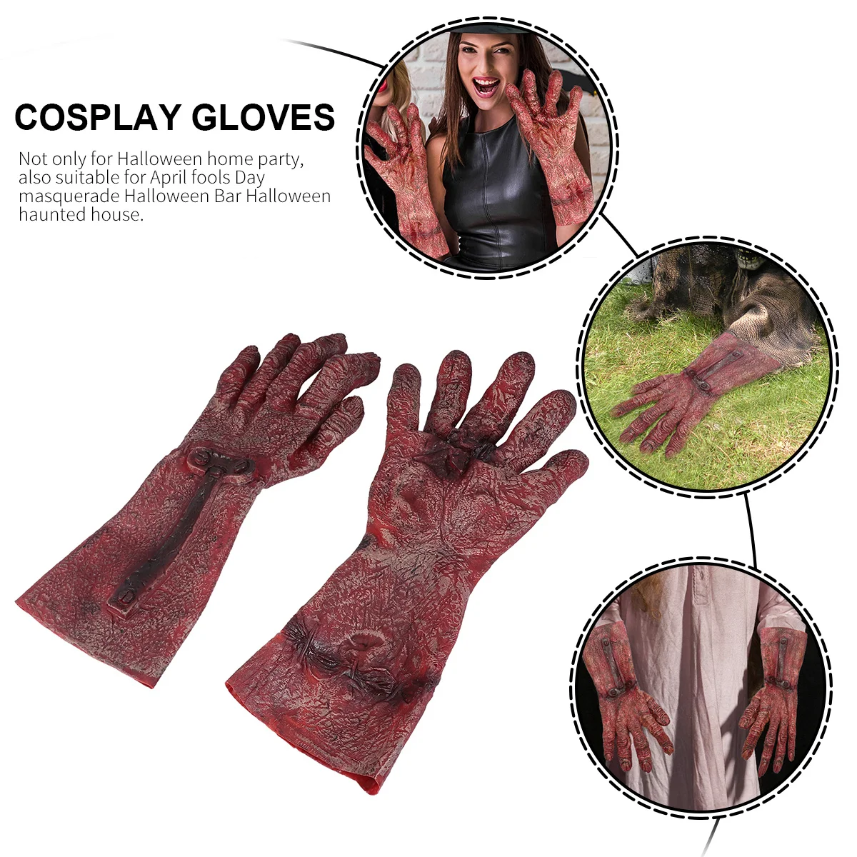

1Pair Horror Blood Gloves Dark Red Lifelike Design for Halloween Party Cosplay Bar Decor Scary Props Reusable Lightweight Easy