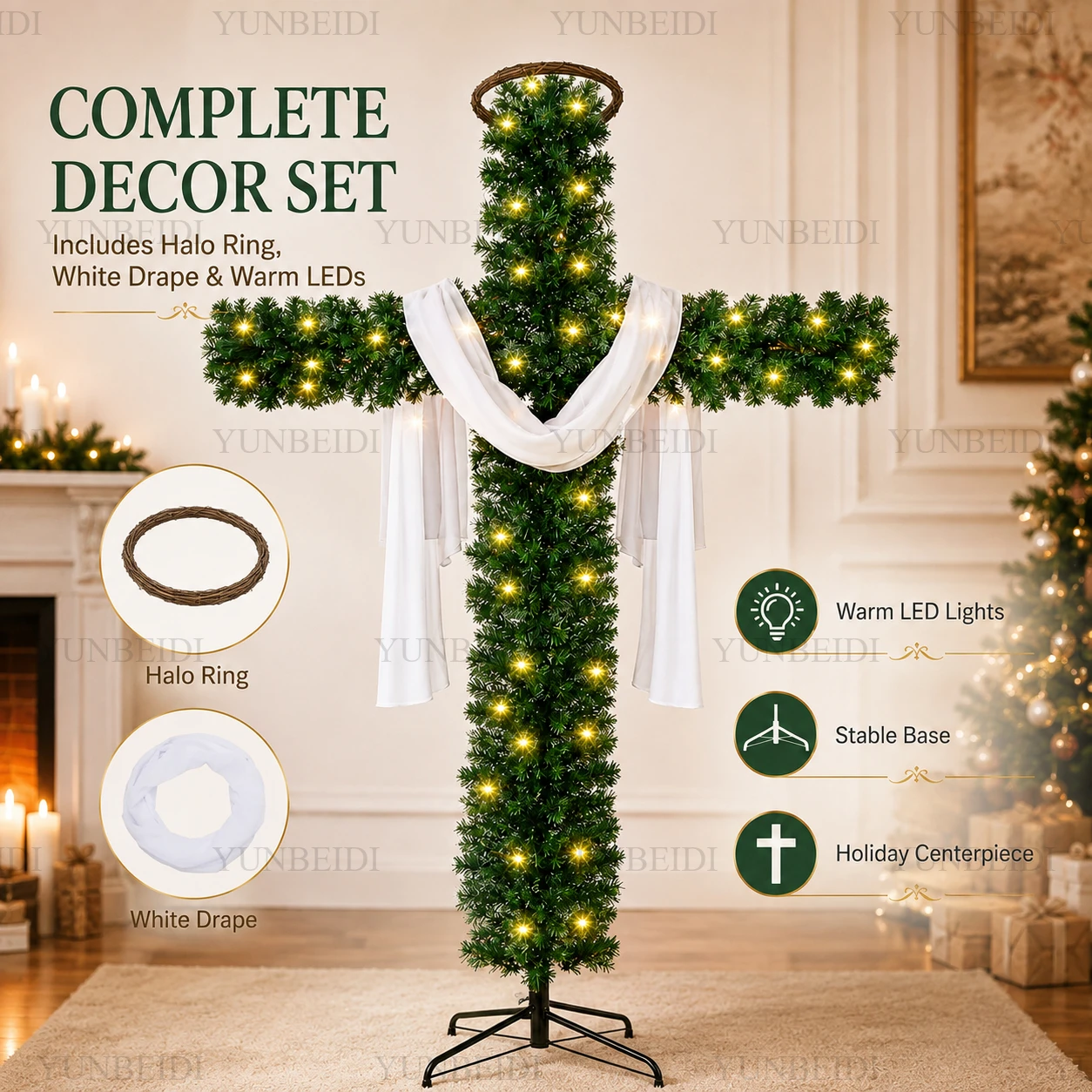 Kreuz-Weihnachtsbaum aus PVC-Material, abnehmbarer künstlicher Weihnachtsbaum, christliche religiöse Familien-Weihnachtsdekoration für Ostern. – Detail 1
