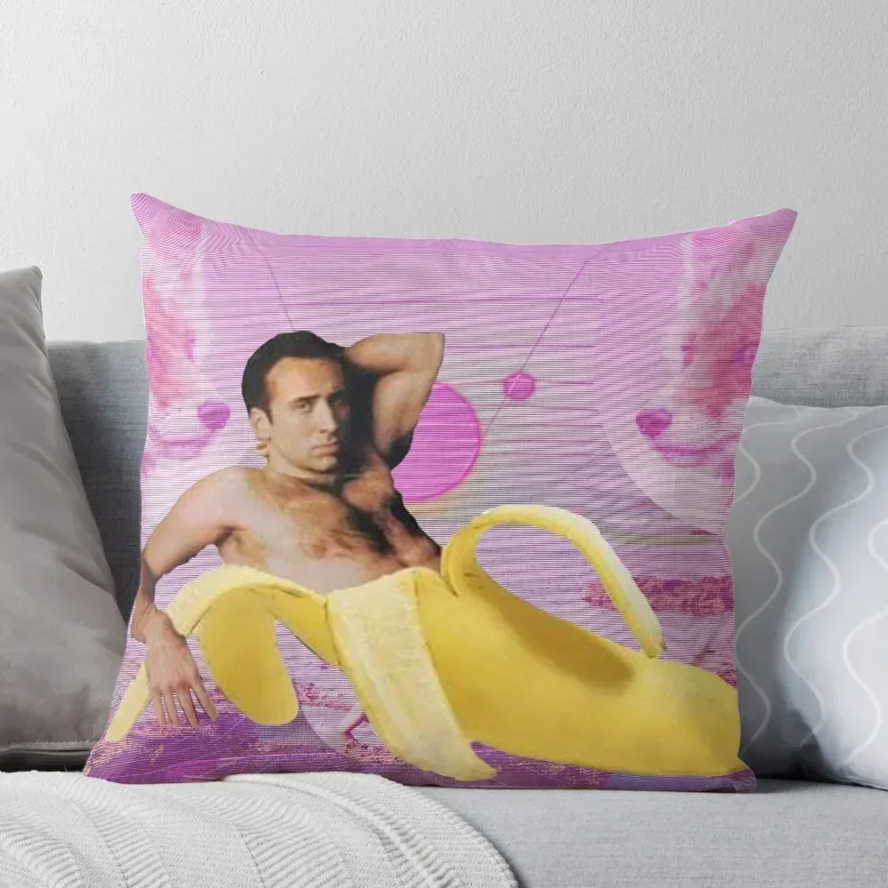 Nicholas Cage Banana Vaporwave Throw Pillow Cushion Cover Cushions For Decorative Sofa pillow