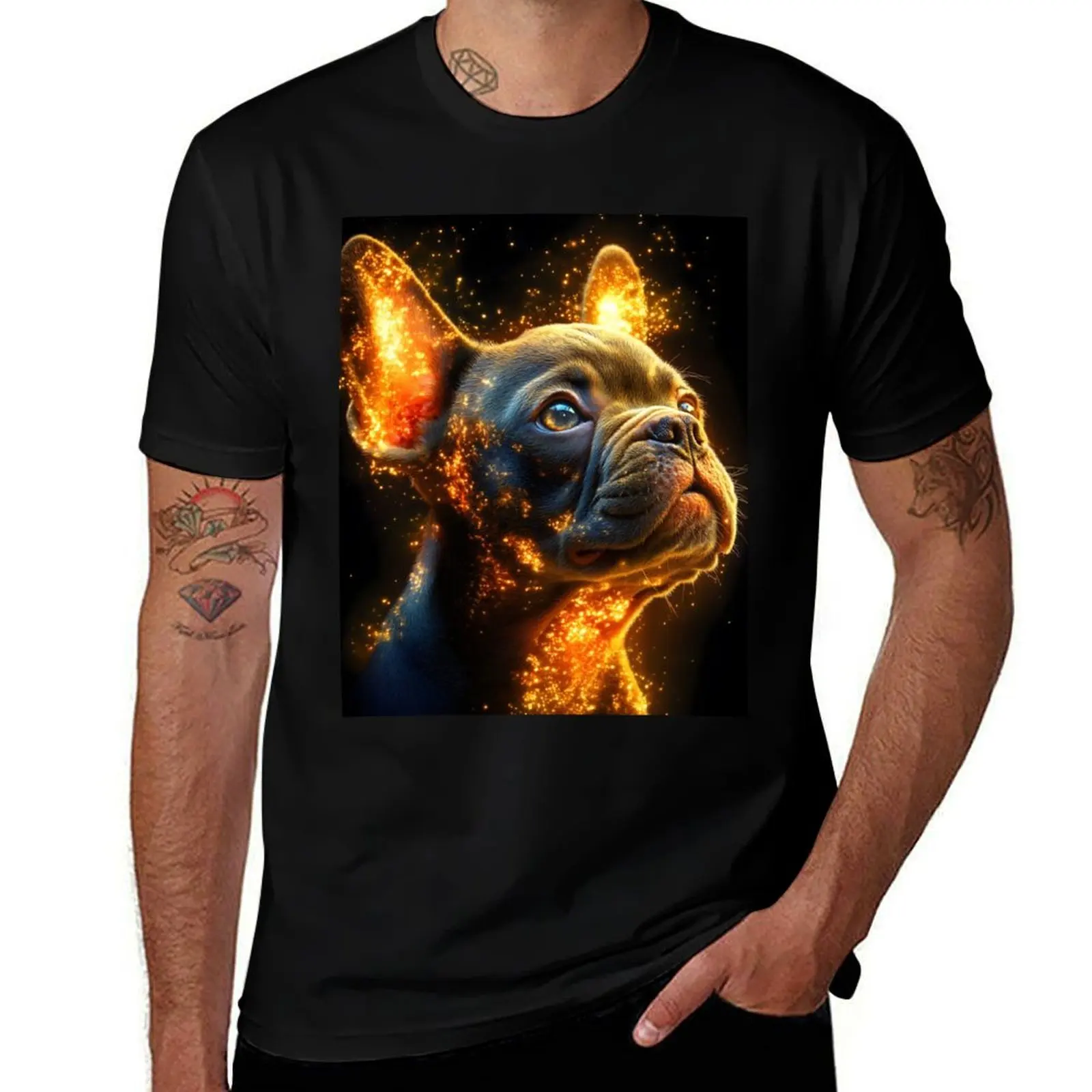 

Animal German Shepherd Dog Portrait With Golden Pattern On Abstract Grid T-Shirt funny meme t-shirts blue archive men clothings
