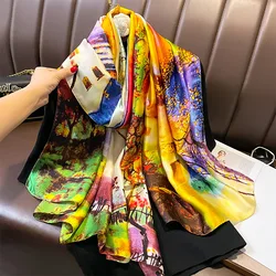 Print Design Luxury Brand Silk Scarf for Women Large Shawl Wrap Headband Hijab Beach Stoles Female Foulard Echarpe Bandana