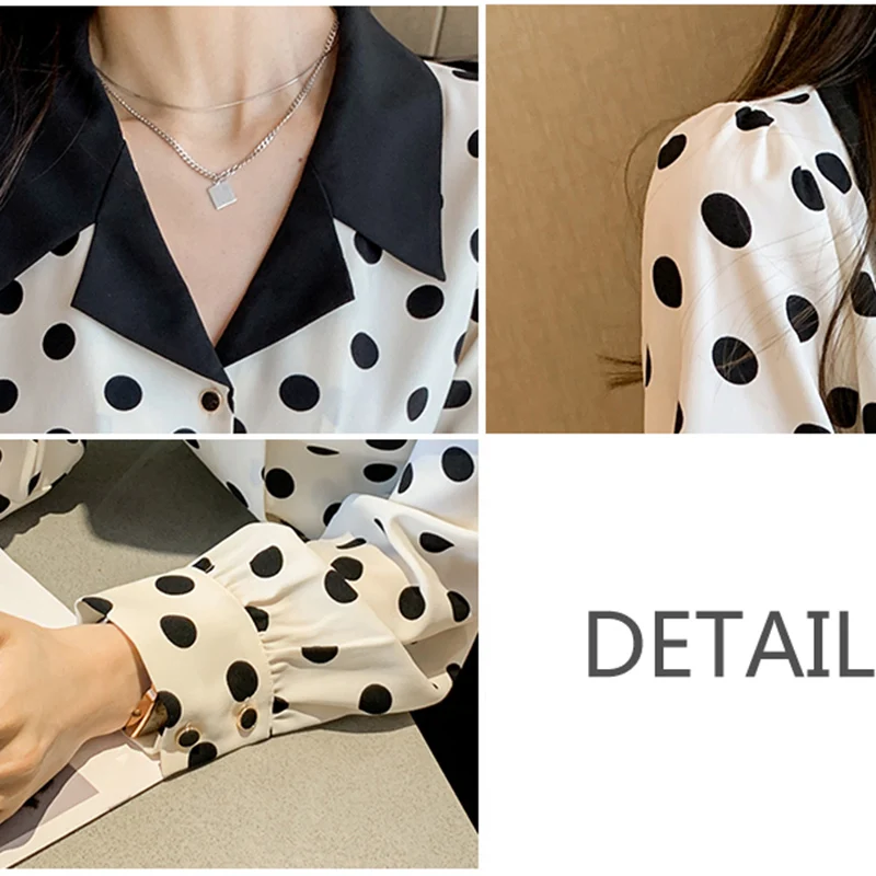 Casual Print Polka Dot Chiffon Blouses Women 2024 Spring Long Sleeve Ladies Tops Peter Pan Collar Shirt Clothes