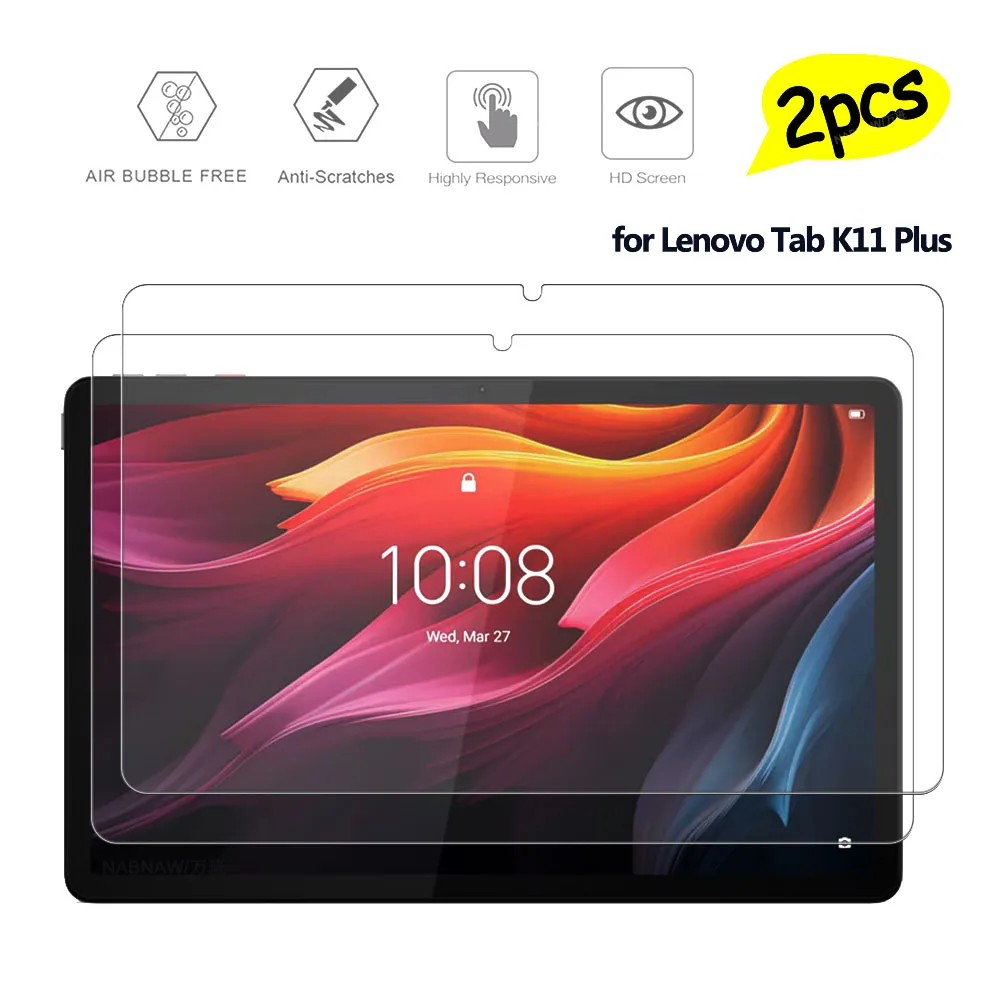 2 Packs Ultra Thin Hard Clear HD Screen Protector Easy Install Scratch Proof Tempered Glass For Lenovo Tab K11 Plus 11.45