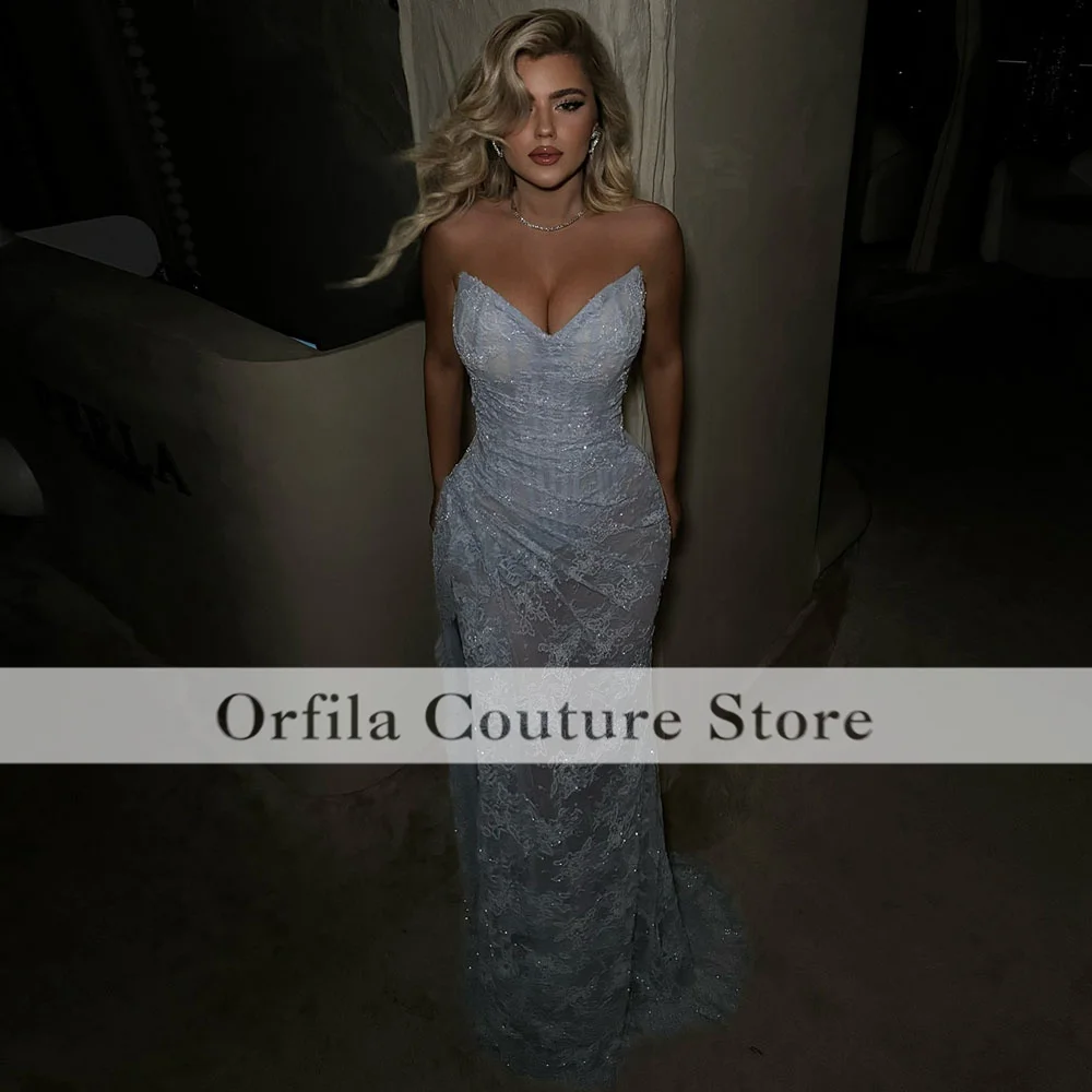 Light Blue Evening Dresses Luxury Sweetheart Lace Prom Gowns Mermaid Formal Occasions Wedding Party Dress Customized