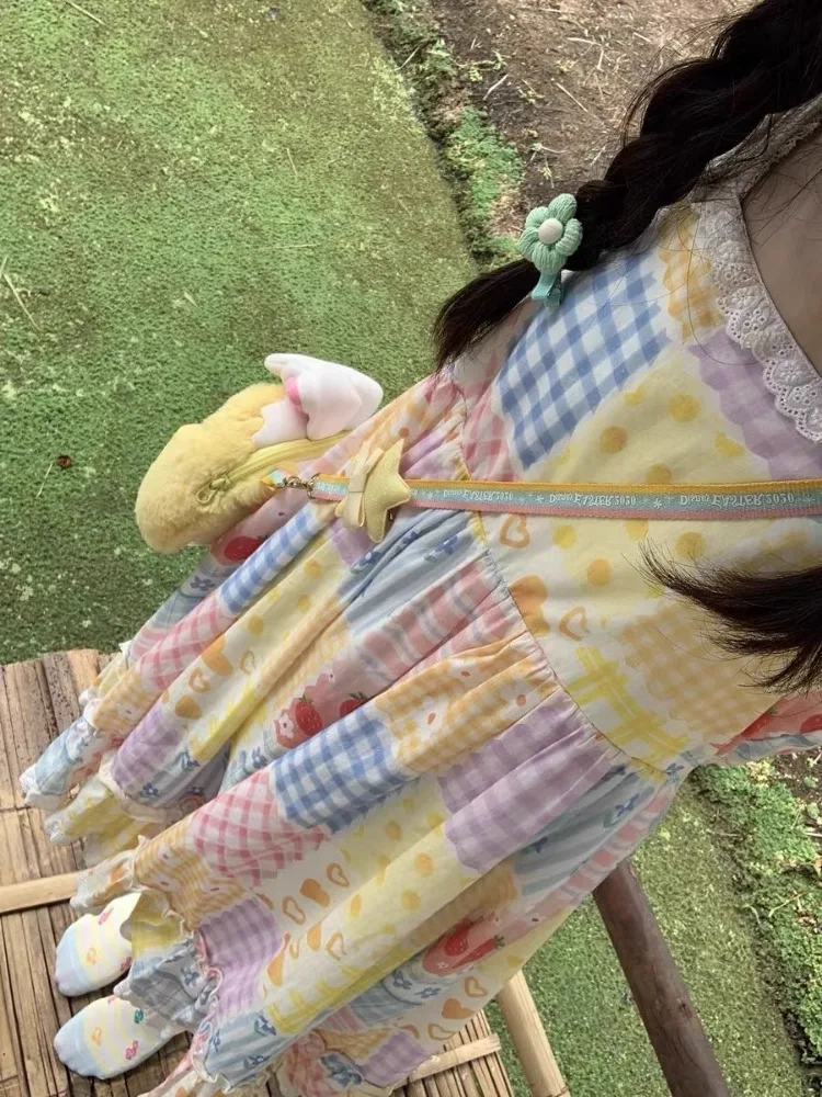 ญี่ปุ่นหวานดอกไม้ชุดกระโปรงผู้หญิงฤดูร้อน Preppy สไตล์เอว A-Line Ruffled ชุดเดรสแขนกุดชายหาด Vestidos