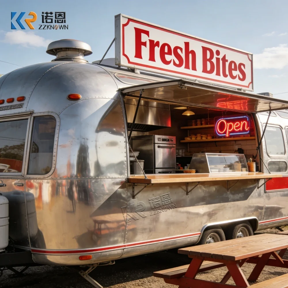 

Dual Axle Towing Mobile Food Trailer with Export Grade Mirror Surface for Fast Food Night Market And Street Food Kiosk