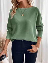 T-shirt a maniche lunghe raglan da donna autunno/inverno Pullover casual da donna elegante a maniche lunghe con girocollo solido