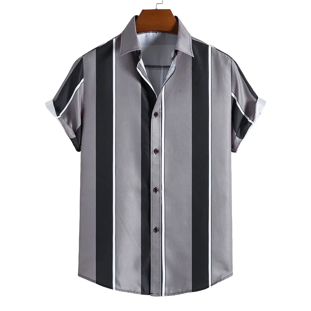 Chemise Hawaïenne à Manches Courtes pour Homme, Haut Décontracté, avec Imprimé Rayé, à la Mode, avec Revers et Bouton, Vêtement d'Été