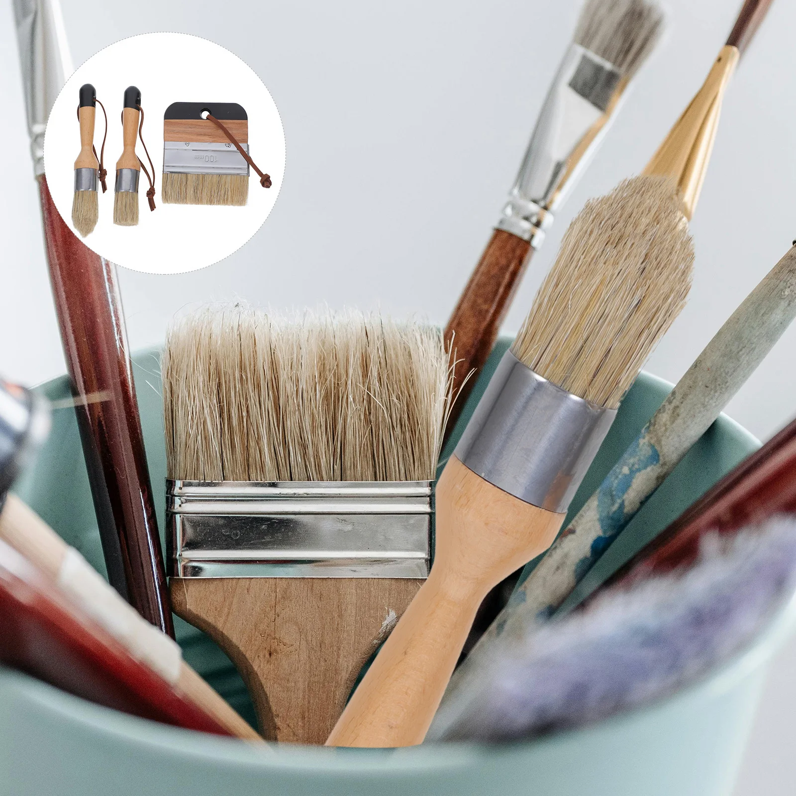 

Brushes Set Flat Round Wood Handle For Furniture Stencils Home Decor Painting Tools Bristle Brush Art Supplies