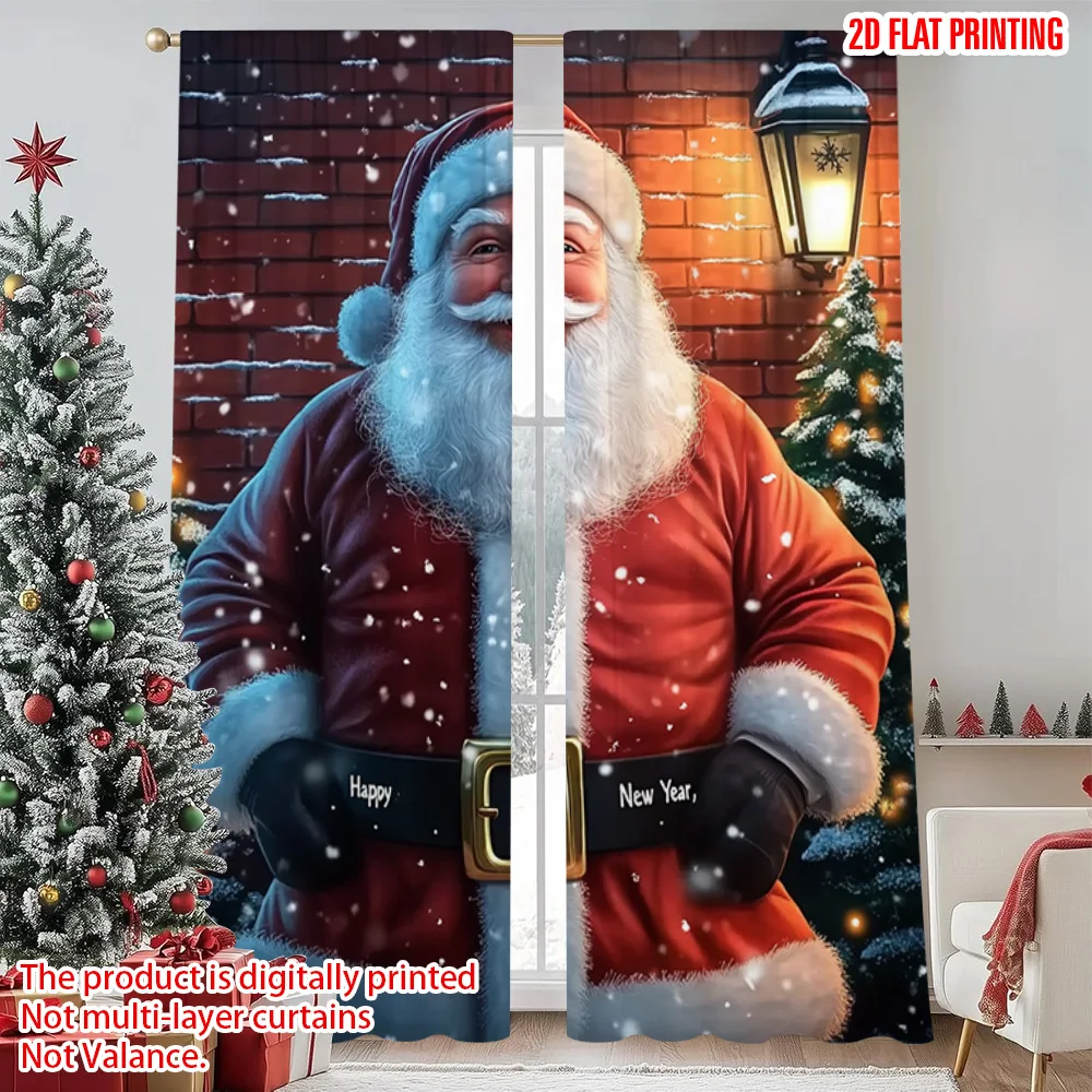 

2pcs 2D flat printing Merry Christmas Popular Curtains Father Christmas (2) Machine Washable Polyester Without Electricity Party