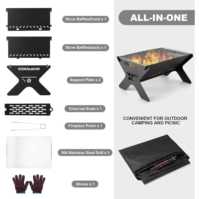 

Кемпинговый гриль, камин, портативный складной угольный гриль для барбекю для пикника с рюкзаком, сверхмощный пожарный гриль с сумкой для переноски