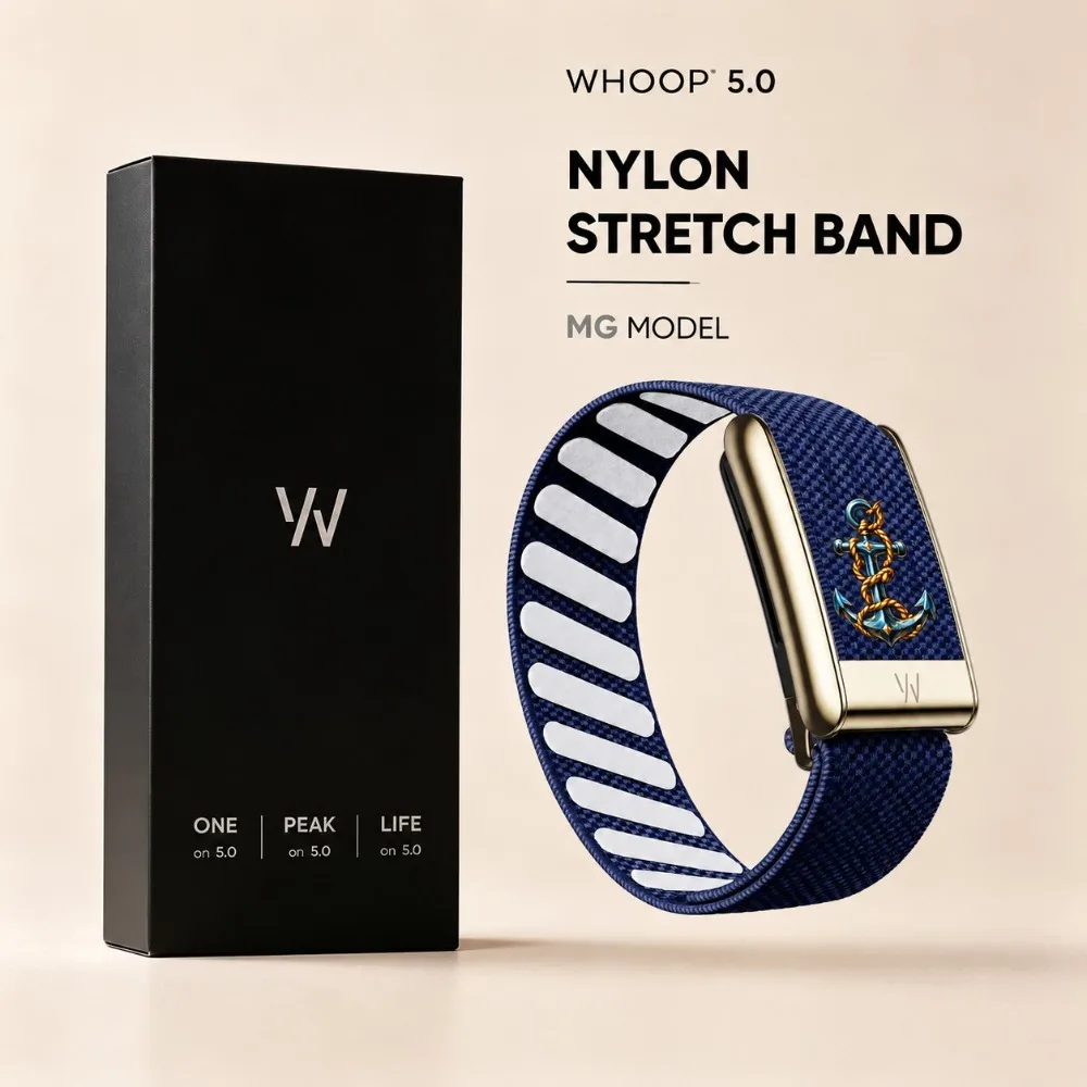 Compatible with WHOOP 5.0 MG Rope Anchor Pattern Stretch Nylon Woven Sport Replacement Wristband