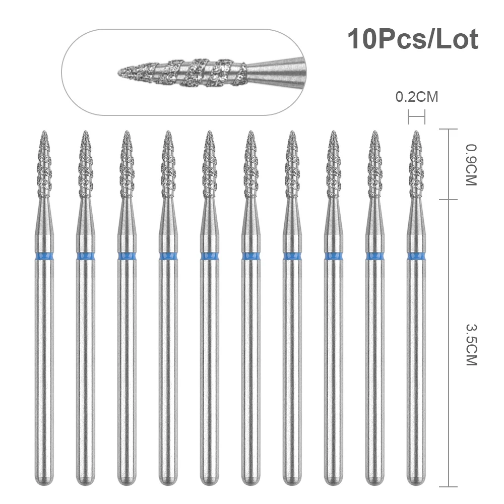 10 sztuk Tornado diamentowe wiertło do paznokci do wiertarki do paznokci 3/32 \'\'frez do Manicure skórek obrotowe zadziory akcesoria do wierteł