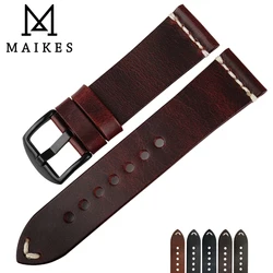 MAIKES Vintage Leather Strap Watch Band Greasedleather Watch Accessories Bracelet 20mm 22mm 24mm Fashion Red Watchband For Omega