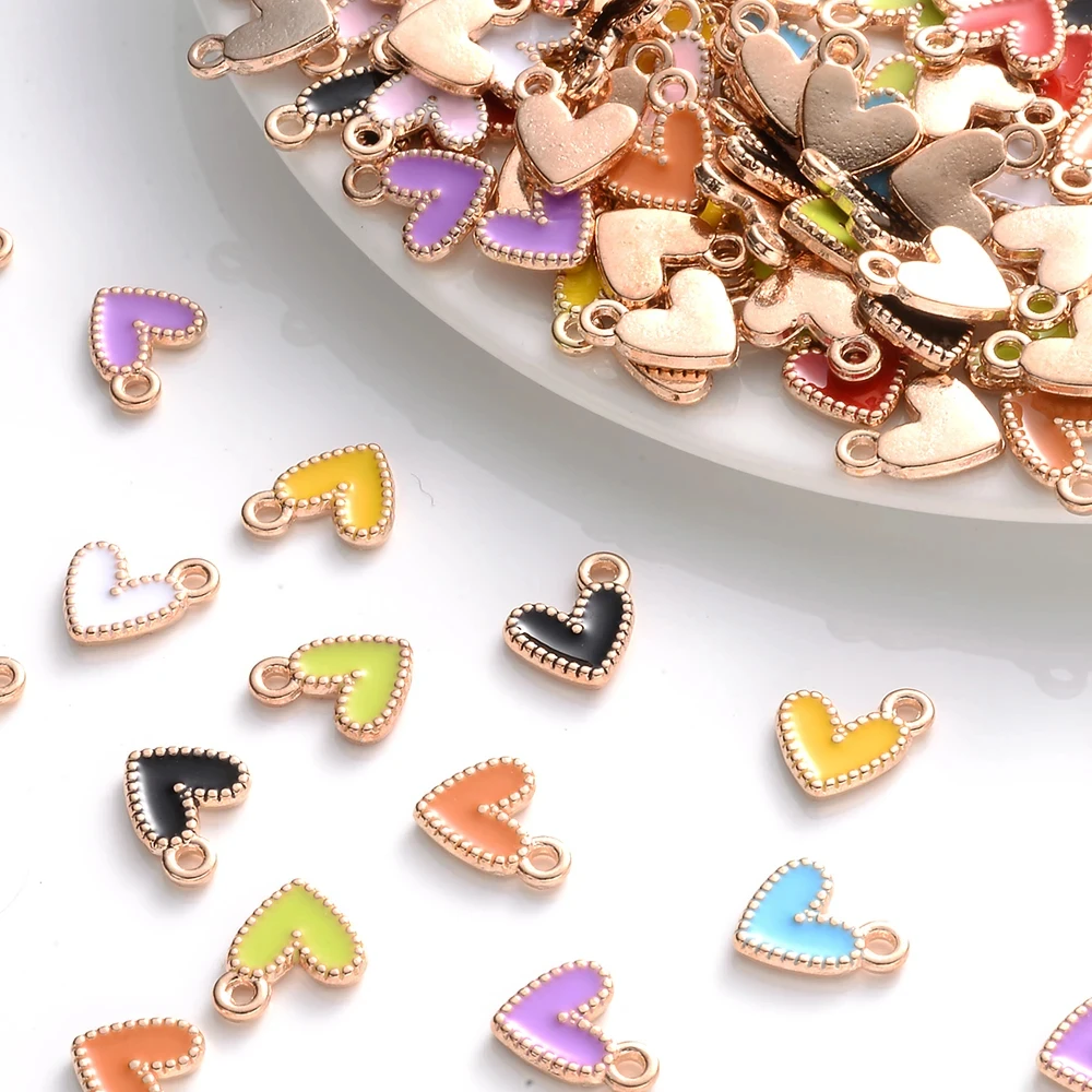 50Pcs 9x10mm Small Colorful Alloy Heart Charms Cute Love Pendants For DIY Bracelet Necklaces Jewelry Making Accessories