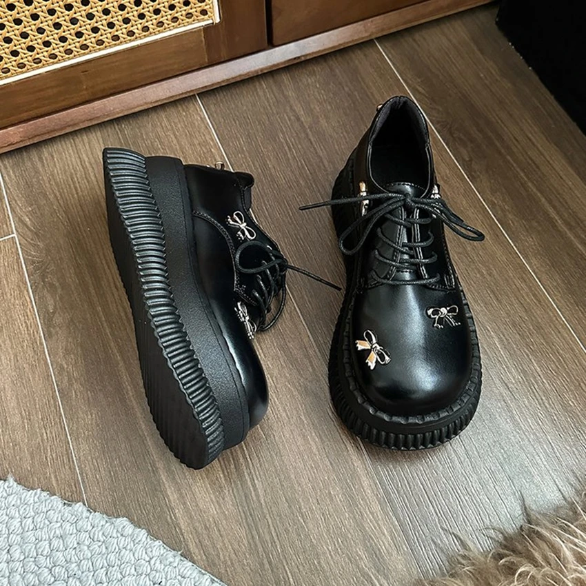 Spring and Fall Round Toe Butterfly Knot Women Pumps Thick Sole Chunky Heels Solid Color Up Ins Fashion Sweet Female Shoes New