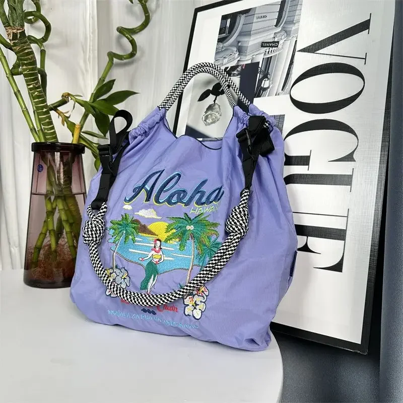 2024 catena a sfera in stile giapponese viola borsa verde Hawaii pacchetto Shopping in Nylon tendenza pendolare borse Tote Casual moda generosa