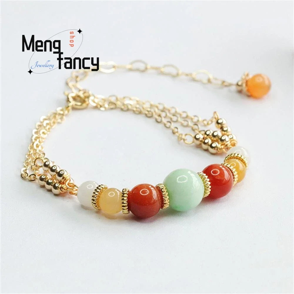 Natural Myanmar A-goods Jadeite Exquisite Elegant Simple High-grade Multi-coloured Bracelet String Ethnic Style Fashion Jewelry