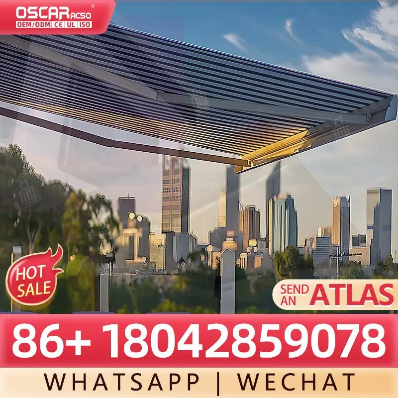 

Waterproof Retractable Sunshade Canopy with LED Light for Restaurant Balcony Customizable PVC Roof Outdoor Shelter Retractable A