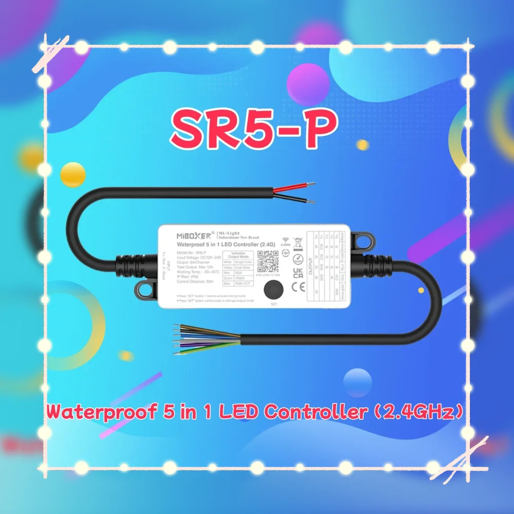 

CCT RGB RGBW RGB+CCT 5 в 1 контроллер светодиодных лент Miboxer SR5-P водонепроницаемый 2,4G RF пульт дистанционного управления для постоянного тока 12 В 24 В одноцветный