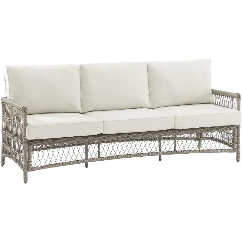 

Thatcher Wicker Outdoor Sofa, 3-Person Patio Couch for Porch, Deck, Backyard, Driftwood with Creme Cushions, Customized