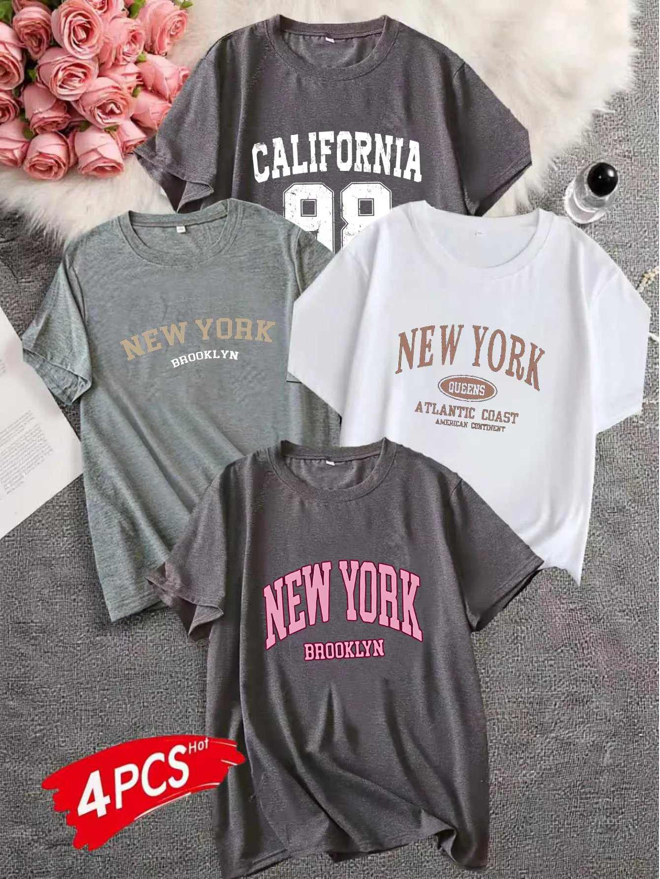 

（4pics）Women's Large Size 1-7XL Printed round Neck Short Sleeve T-shirt Comfortable Casual Top in European Style
