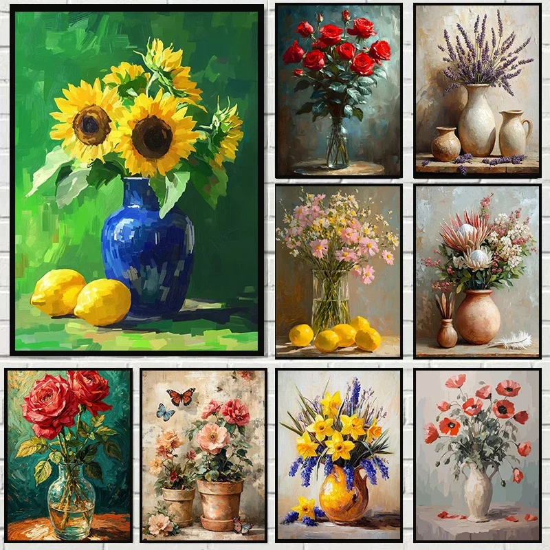 Beautiful Flower  on Canvas Rose Winter Jasmine Sunflower Poster Prints Wall Art Picture for Living Room Home Dec