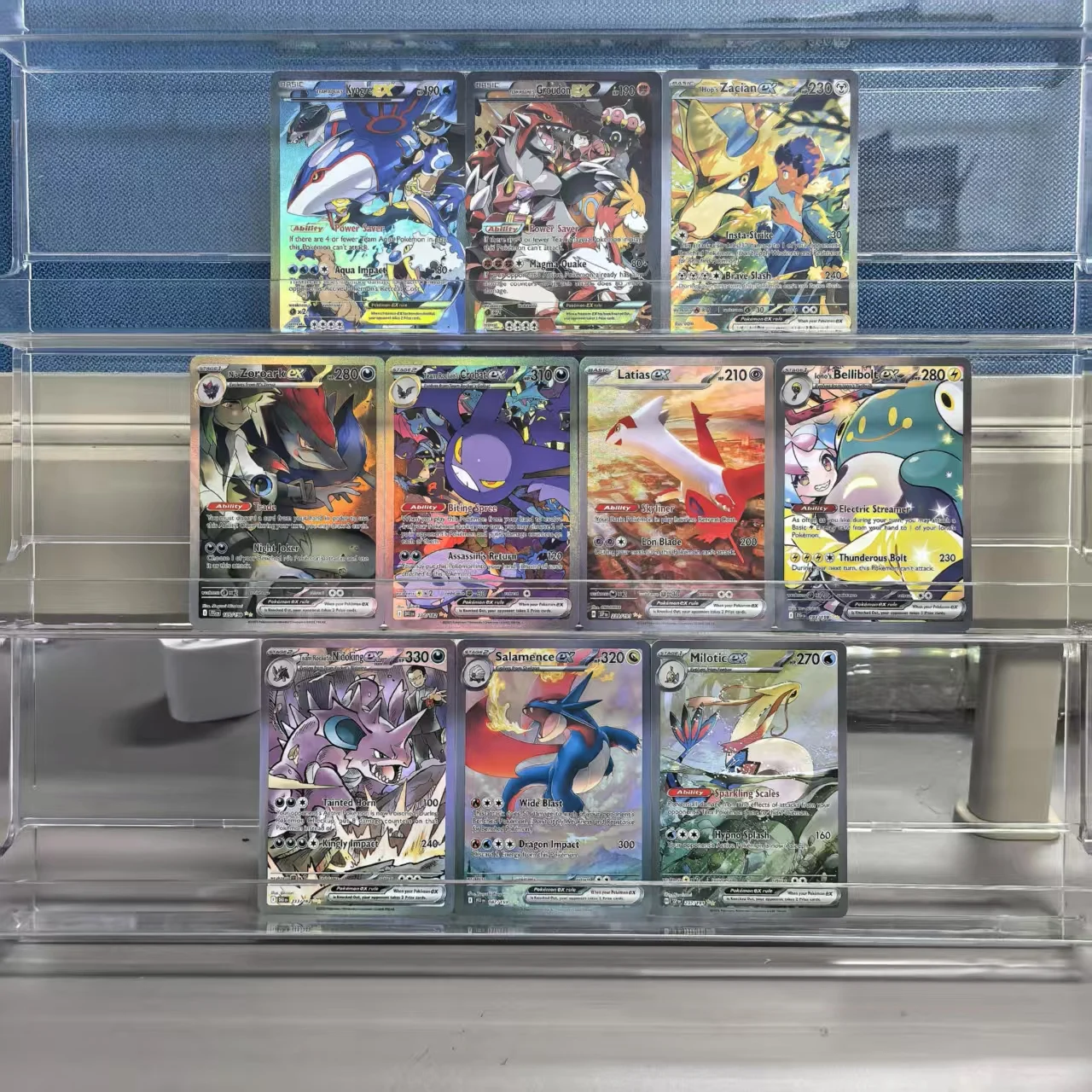 

10Pcs English Pokemon Collection Cards Nidoing Milotic Bellibolt Zacian Latias Grobat Zproark Kyogre Classic Game Anime Cards