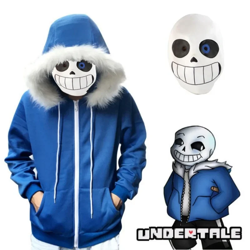 Disfraz de Cosplay Sans du Jeu UNDERTALE, Ensemble Completo Veste Bleue, Mascarilla, Ropa de Halloween, Crâne de Noël