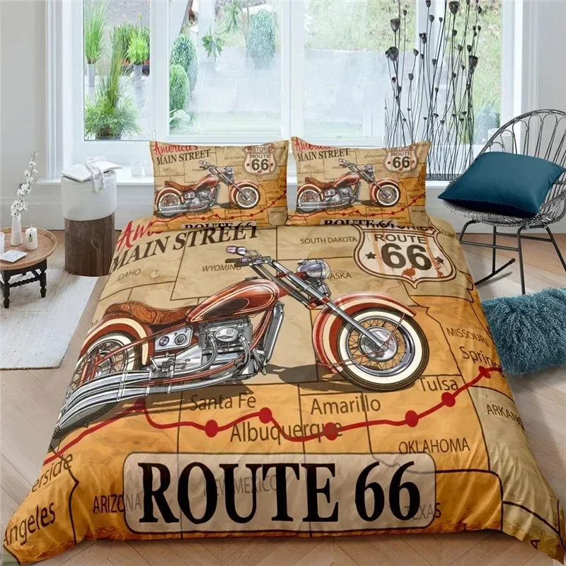 Home Living Luxury Route 66 Print Soft Duvet Cover PillowCase Queen and King Size Kids Bedding Set Size