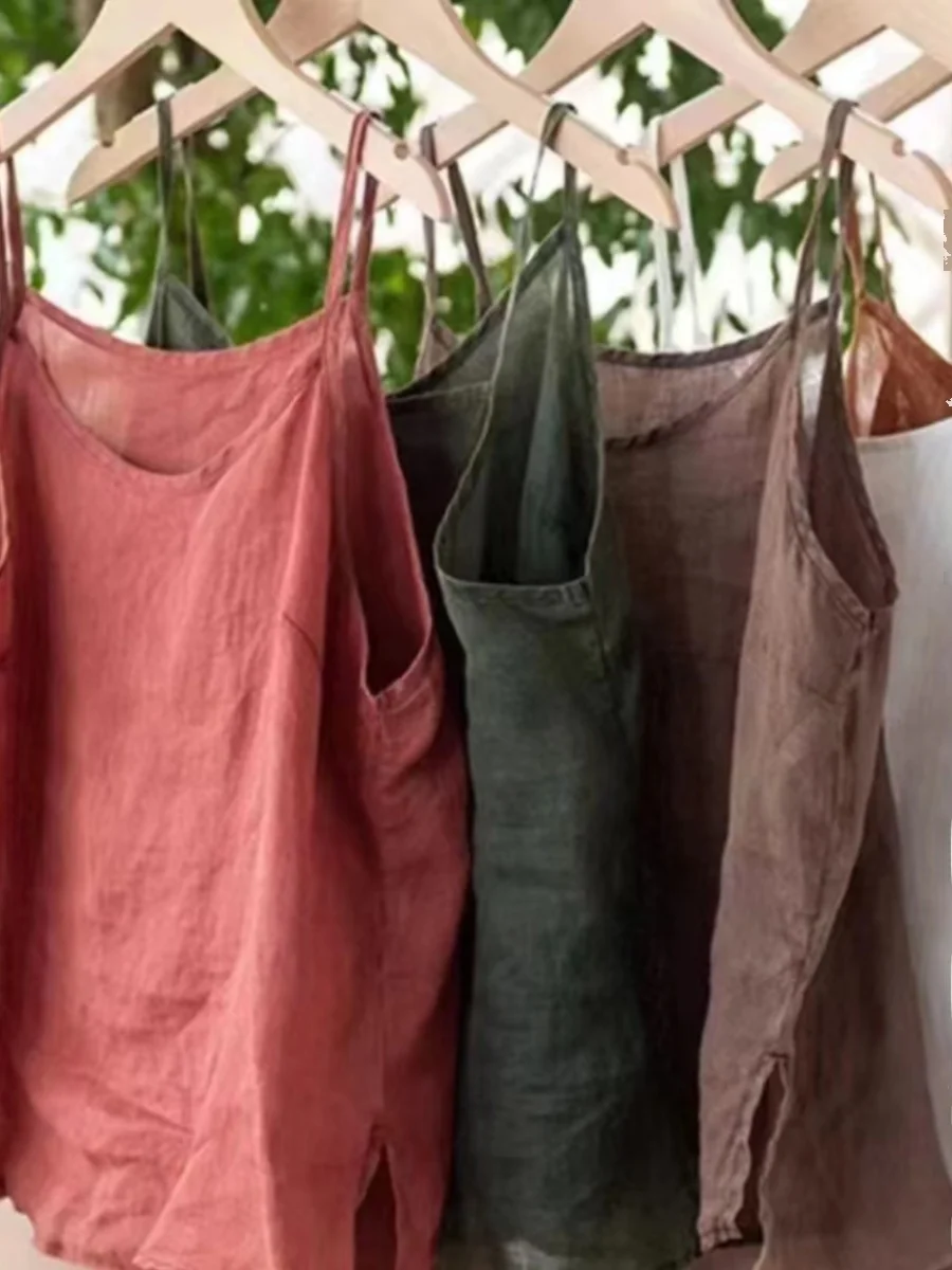 

Свободный женский льняной жилет-топ: модный, цветной, повседневный, летний, винтажный, свободного кроя