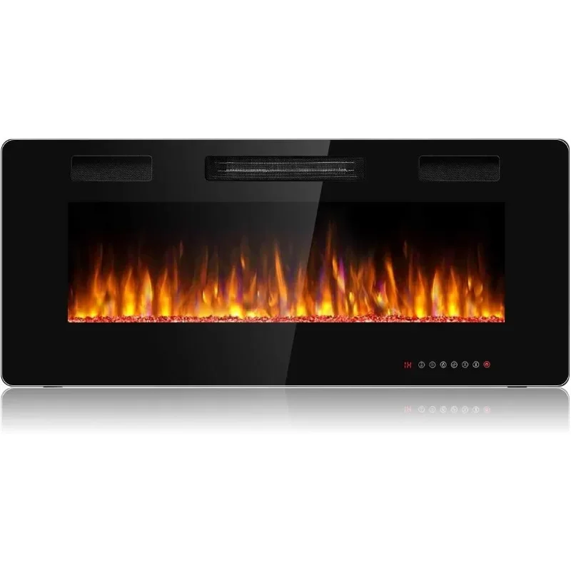 Tangkula 42 Inches Recessed Electric Fireplace, in-Wall & Wall Mounted Electric Heater with Adjustable Flame Color & Speed