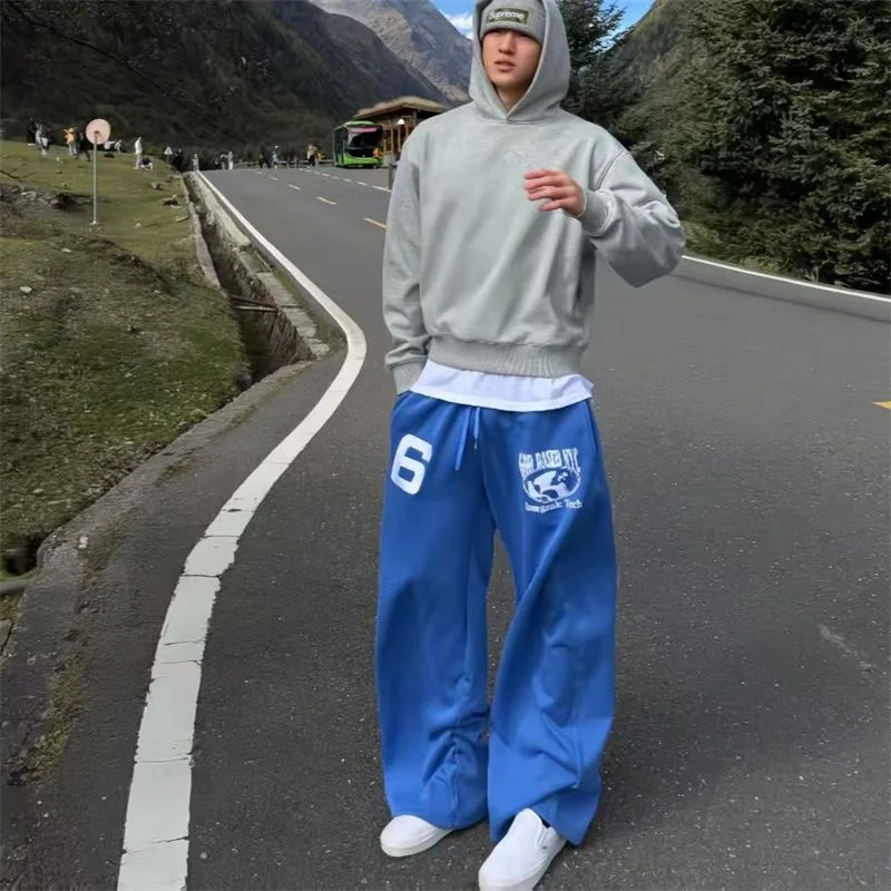 Loose Straight Leg Casual Pants Blue American Numerical Bet Men Women Sle Comfo…