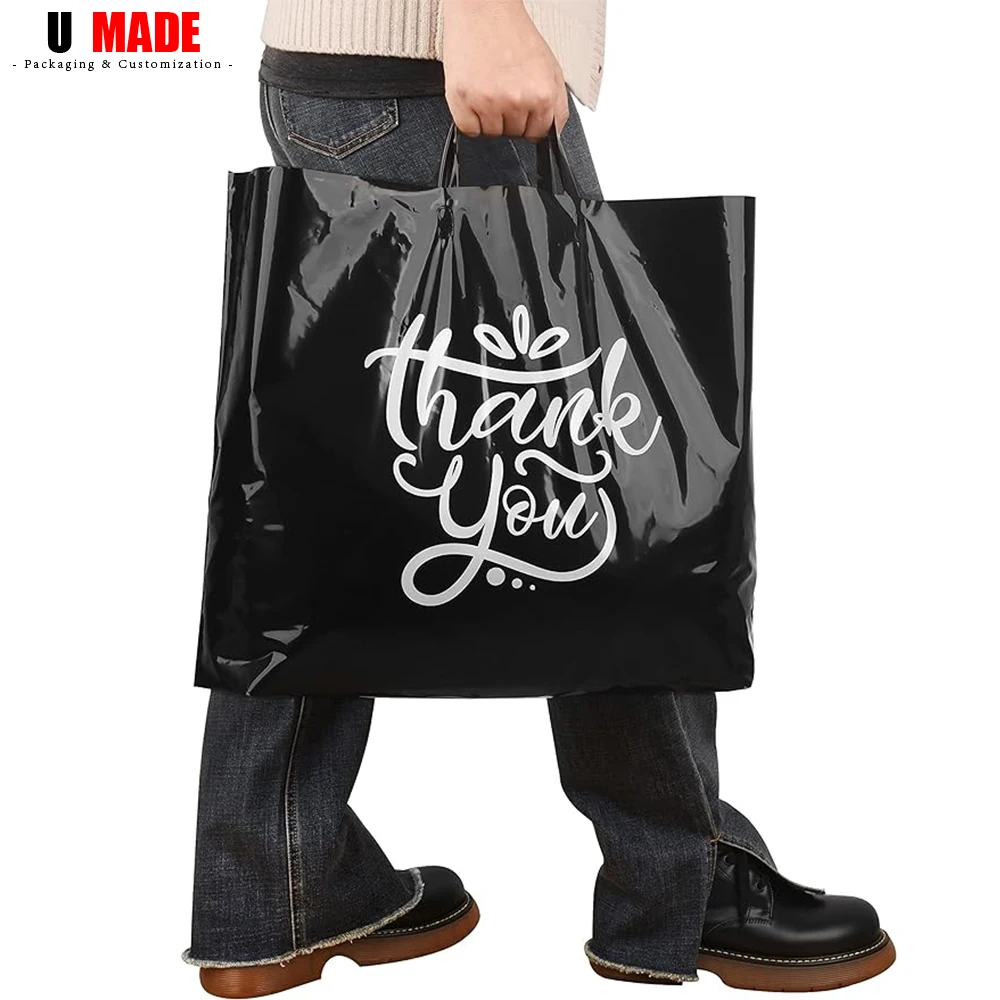 20/50pcs Custom Plastic Shopping Bags with Logo Personalized Gift Bag with Handles for Small Business Boutique Retail Party