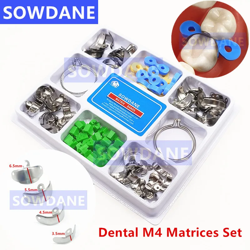 

80pcs Dental Matrix Bands Sectional Contoured Metal Matrices Matrice Set with Interdental Wedge Clips Dentistry Supplies