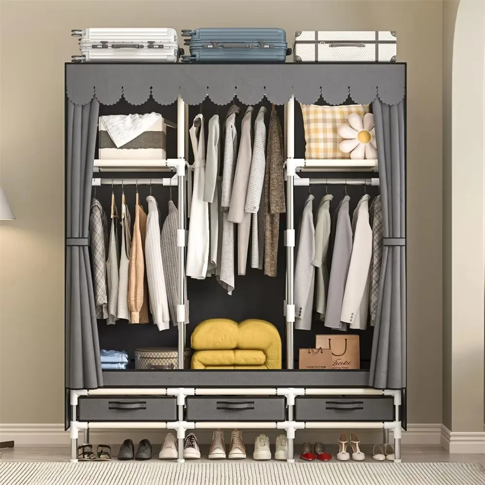 

Wardrobe Simple Cloth Wardrobe Household Bedroom Assembly Cabinet Large Wardrobe Durable Simple Modern,Grey Storage Cabinet