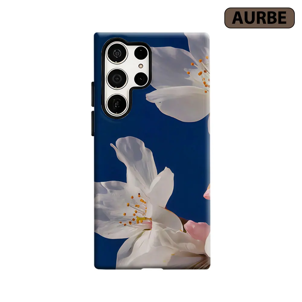 Aurbe Phone Case For Samsung Galaxy S26 S25 S24 S23 Ultra Plus HD Hard White Cherry Blossoms Double Layer Film Cover