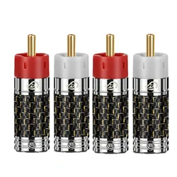 Speaker RCA Connector Hifi Audio Jack 10mm 6mm Acoustic Tellurium Copper Carbon Fibre Gold Plated DIY RCA Male Plugs White Red