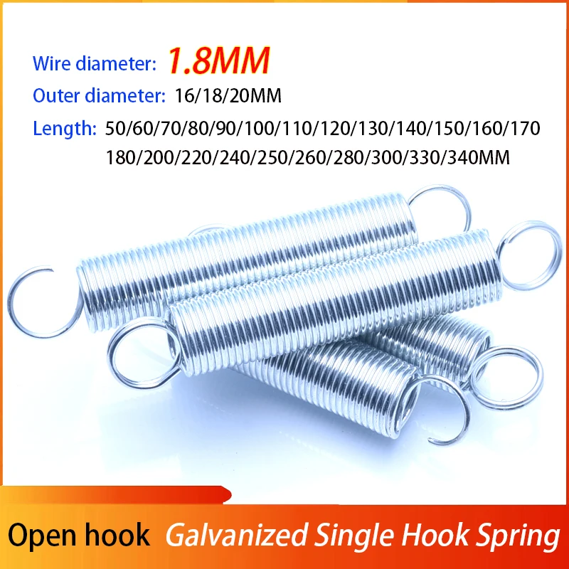 Wire Dia 1.8MM Outer Dia 16/18/20MM L:50~340MM Galvanized Extension Tension Single Hook Spring S Hook Expansion Pullback Springs