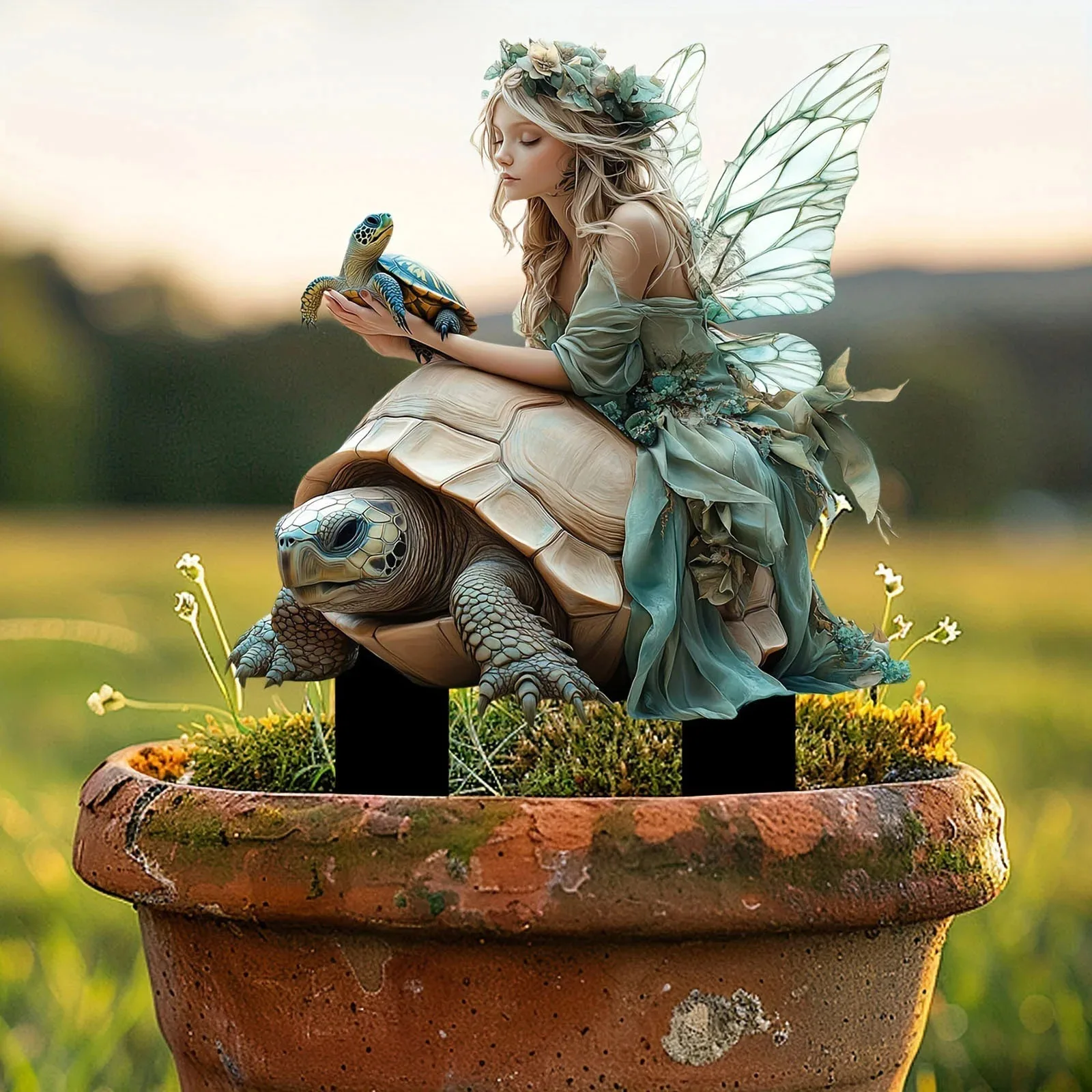 

Bohemian Acrylic Garden Stake Decoration Fairy and Turtle Outdoor Decor Ornament For Yard Patio Lawn Garden Art Decoration