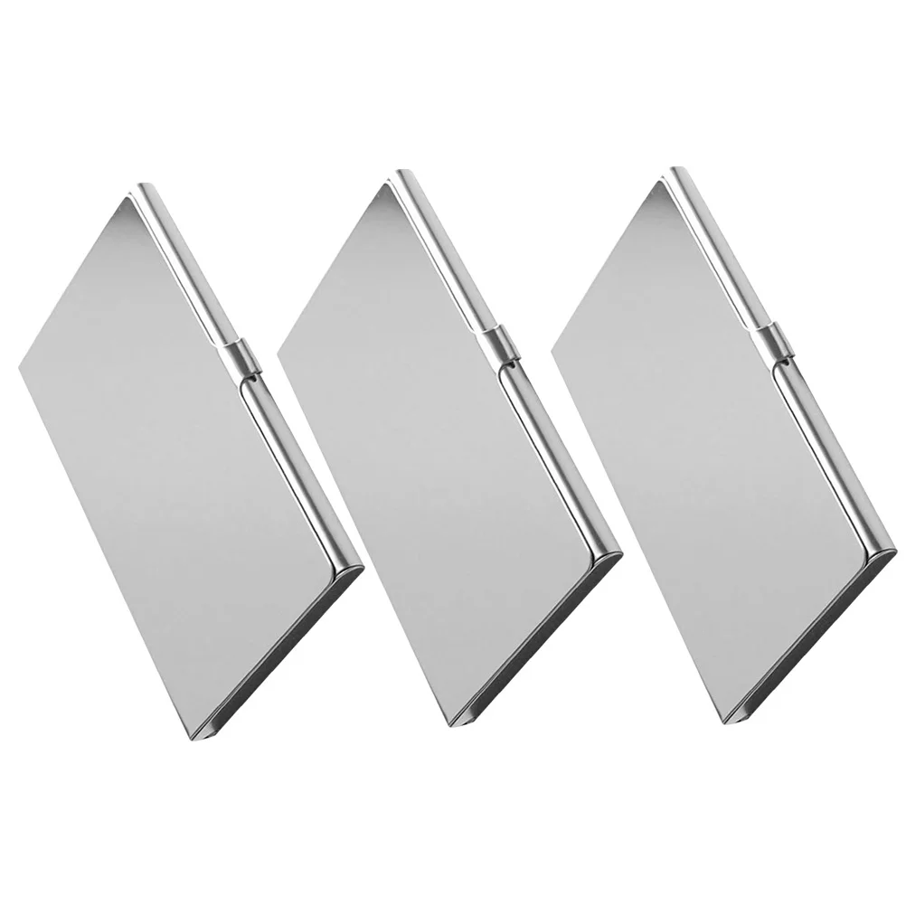 3 قطعة حامل بطاقة الأعمال الفولاذ المقاوم للصدأ سليم حافظة بطاقات الاسم المعدنية للرجال النساء المحمولة منظم الجيب صندوق تخزين المكتب
