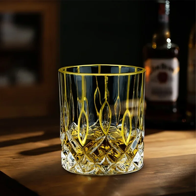 

Whiskey Glass Gold Line Wine Whisky Glasses Golden Painted Crystal Barware Multi-function Beer Cocktail Home Water Coffee Cup